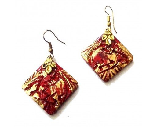 Handmade Painted Wooden Wood Earrings Jhumki Ethnic Chic Boho Drop Long EA297